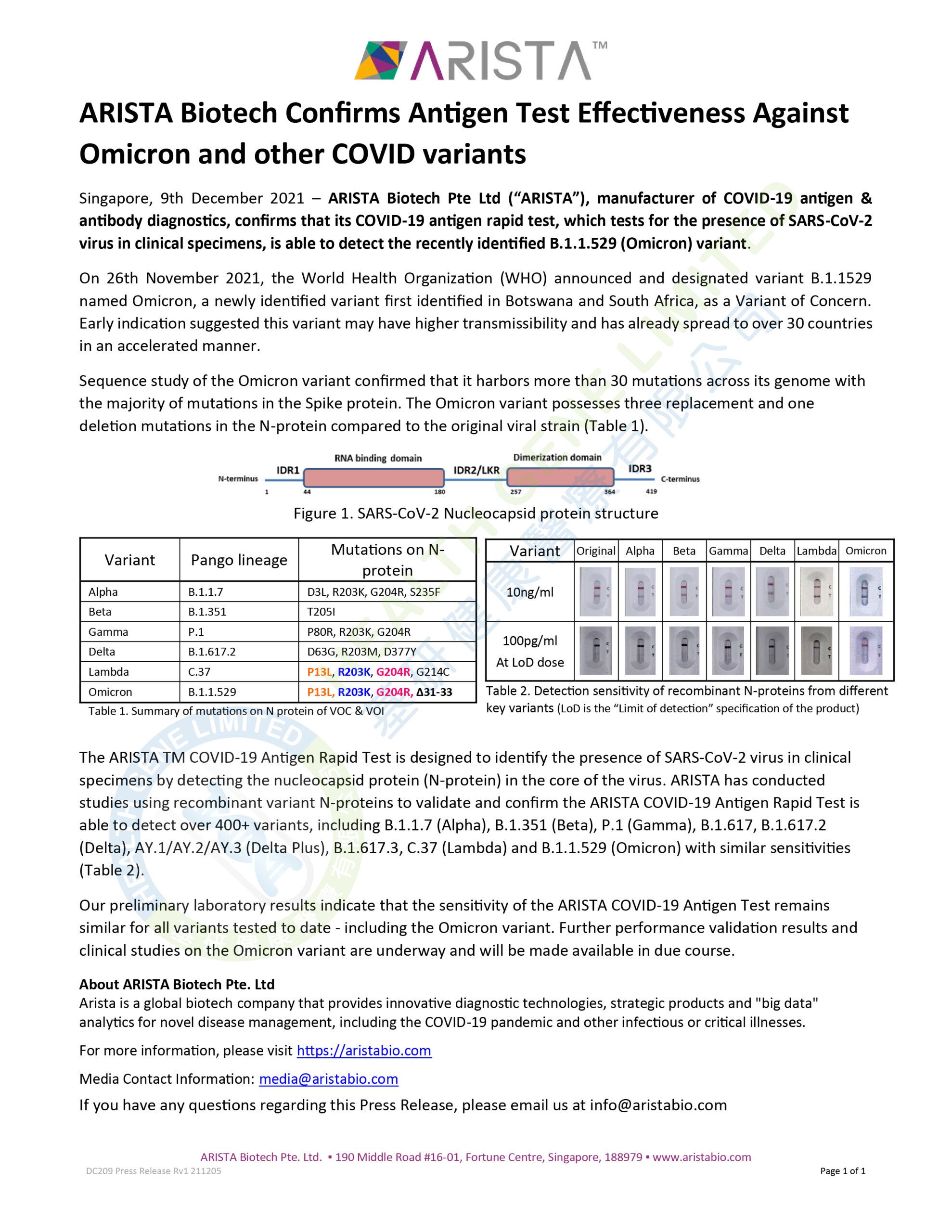 Covid kit arista test Global COVID